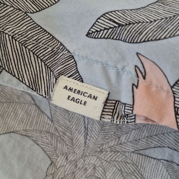 American Eagle Flex Cotton Shirt Blue Flamingo Button Up Mens S Beach Casual - Picture 11 of 12